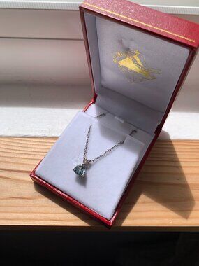 NWT Trilliant Cut Aquamarine & Diamond Sterling Silver Pendant Necklace 20”